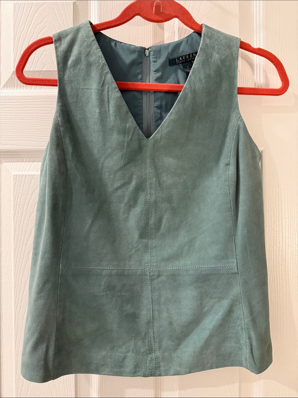 Lauren Ralph Lauren Dusty Green Suede V-Neck Vest, Sz 2
